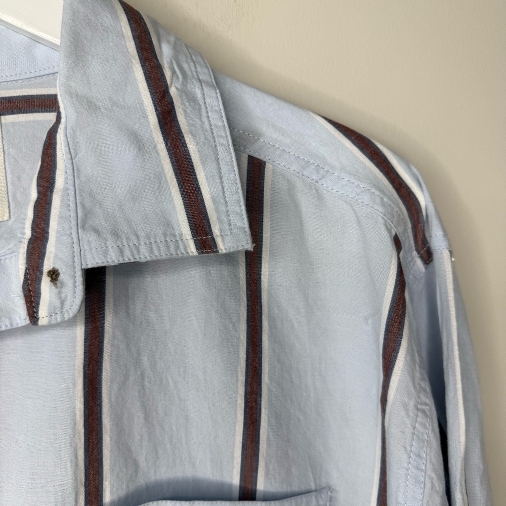 C & C California | NWT 100% Blue and Brown Stripe 100% Cotton Button Down Shirt - Picture 2 of 9